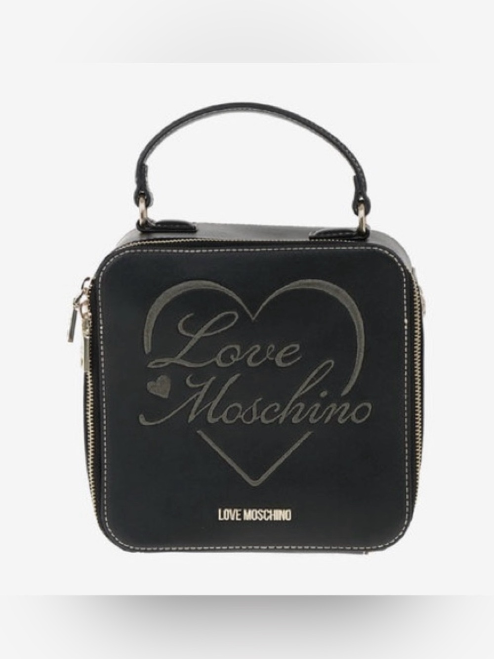 Love Moschino Black Faux Leather Top-Handle Embroidered Logo Shoulder Bag